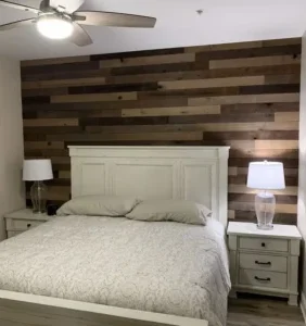 Bedroom remodel with pallet accent wall